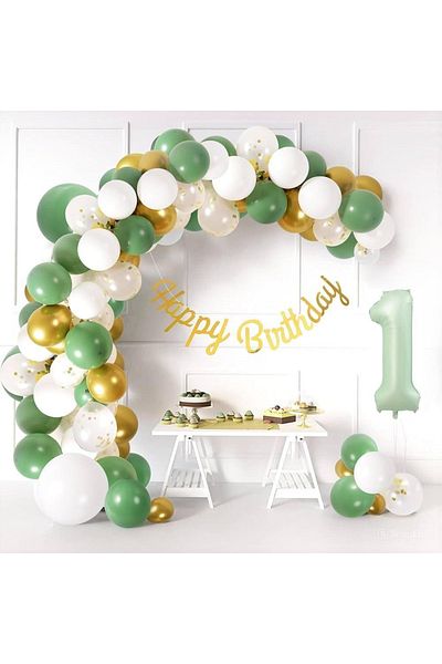 ÇITIPITISTORE Sage Green Number Folio Cool Day Age Balloon Chain ​​Set