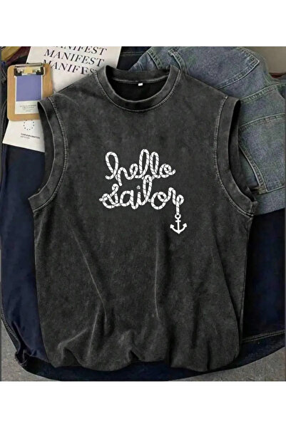 1blood Line Hello Sailor Singlet Πλενόμενο Vintage Unisex Oversize T-Shirt