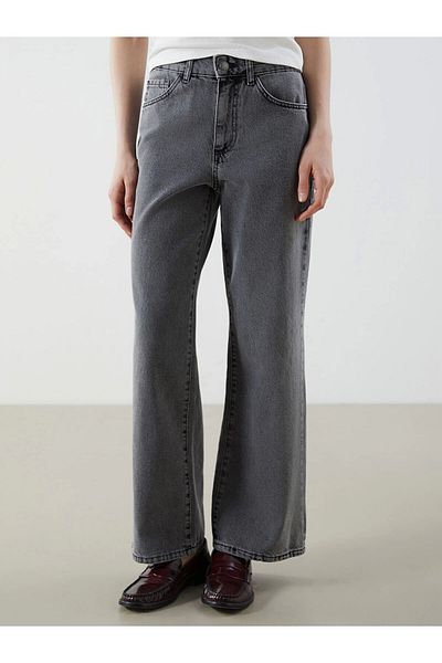 LC Waikiki Γυναικείο τζιν παντελόνι LCW Jeans Μαύρο Wideleg