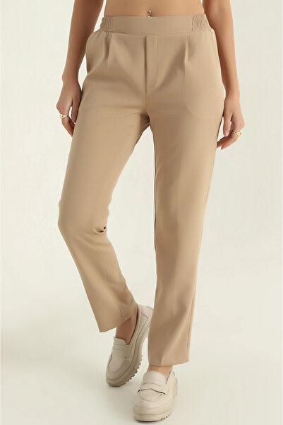 VıoShıne Kadın Beli Lastikli Patlı Poliviskon Pantolon