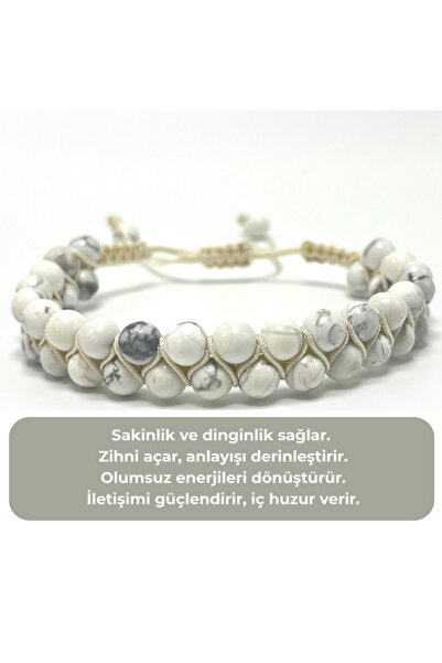 YILDIZ DOĞAL TAŞ SERTİFİKALI Havlit Çift Sıra Doğal Taş Makrome Bileklik Ayar...