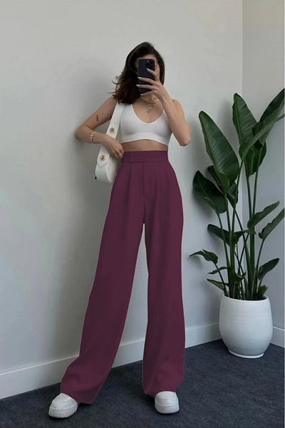M&N Women's High Waist Wide Leg Palazzo Pants with Velcro Closure