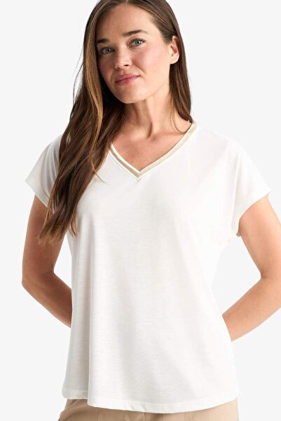 DeFacto V-Neck Basic Plain Short Sleeve T-Shirt F4832Ax25Sm