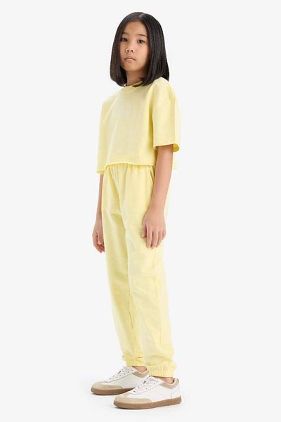DeFacto New Season Girls' 2-Piece Set Crew Neck Printed Short Sleeve T-Shirt Waist