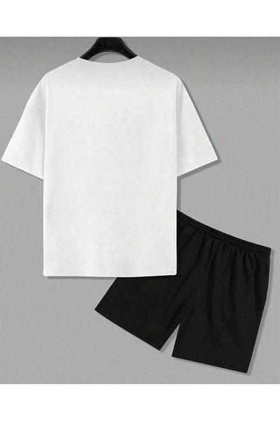 khufu Unprinted Oversize Mold White T-Shirt and Black Shorts Double Set Unisex