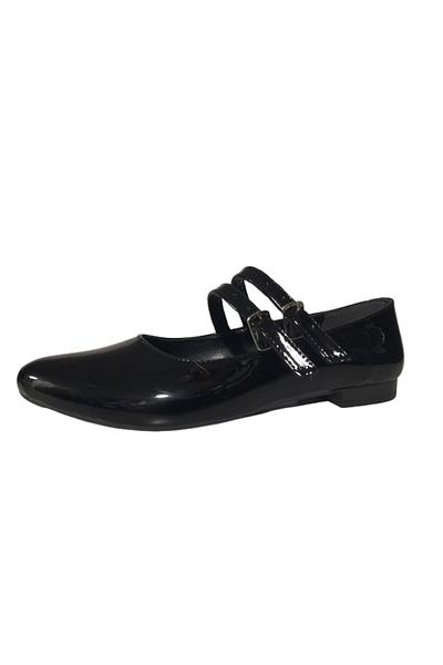 CEYLANLAR Women's Ballerina Black Double Belted Patent Leather Lightweight Comfortable Stylish Business Office Daily Shoes