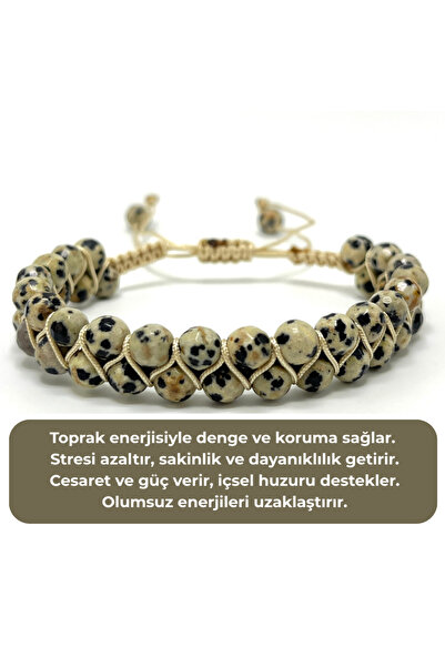 YILDIZ DOĞAL TAŞ SERTİFİKALI Dalmaçyalı Jasper Çift Sıra Doğal Taş Makrome Bi...