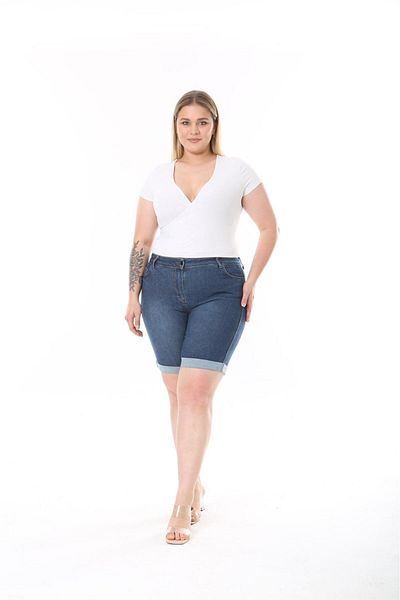 EYLÜLXXL Women's Large Size Double Leg Jeans Shorts