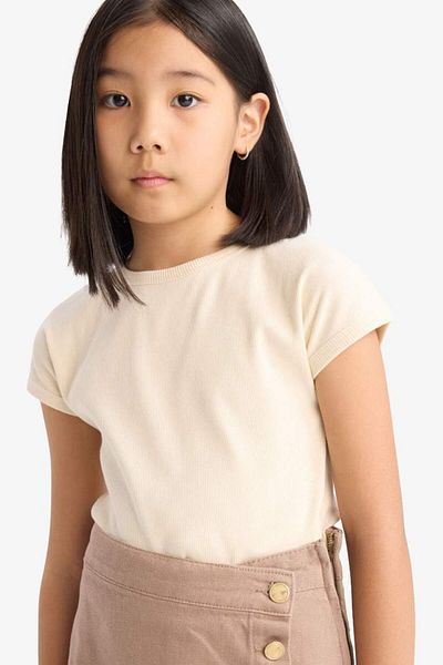 DeFacto New Season Girls' Slim Fit Slim Fit Crew Neck Basic Plain Ribbed Camisole Short