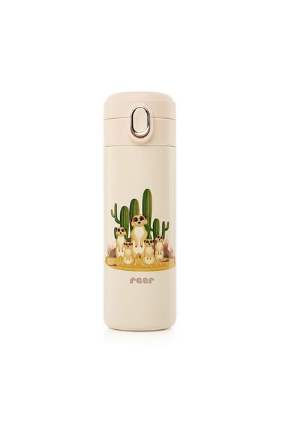 reer Kids Drinking Bottle with Silicone Straw, Stainless Steel, 350ml, Cream White, 90100