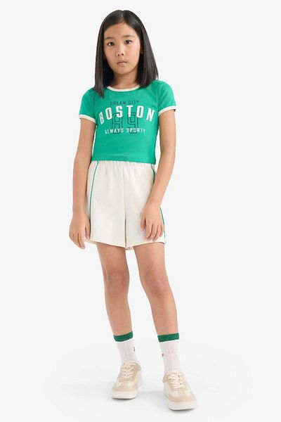 DeFacto New Season Girls' 2-Piece Suit Ribbed Camisole Printed Short Sleeve T-Shirt Waist
