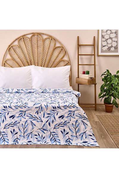 MATMEL Palmatum Double Pique - White / Blue - 200X220 cm