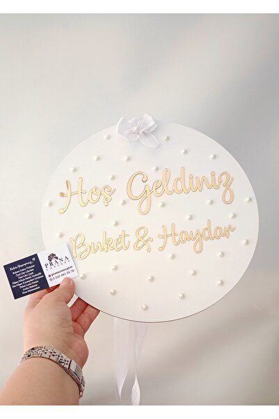 shop Hoşgeldiniz Beyaz Ahşap Kapı Süsü Dekoru Altın Renk Pleksi Yazılı