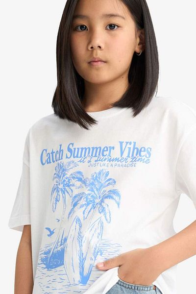 DeFacto Girls' Relax Fit Palm Printed Crew Neck Short Sleeve T-Shirt