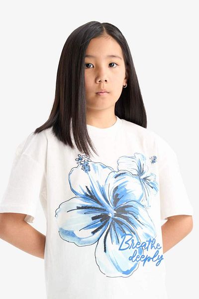 DeFacto New Season Girl's 2-Piece Set Printed Short Sleeve T-Shirt Biker Leggings