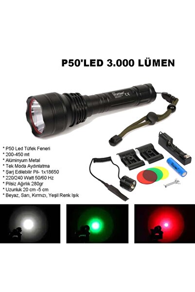 Watton Profesyonel P50'Led 3.000 Lümen Şarjlı Av Feneri Wt-150
