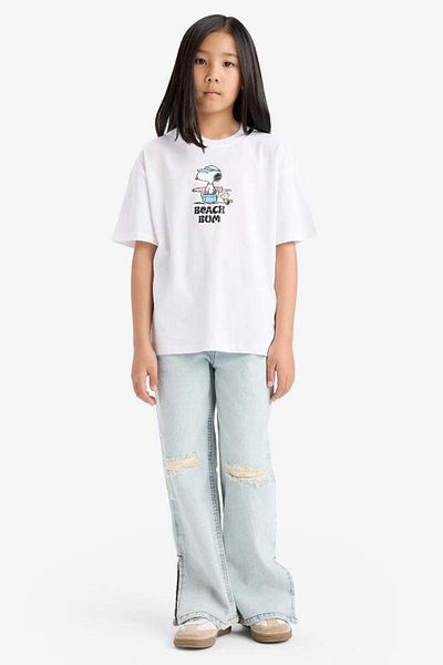 DeFacto New Season Girls' Snoopy Oversize Wide Fit Crew Neck Back Printed Short
