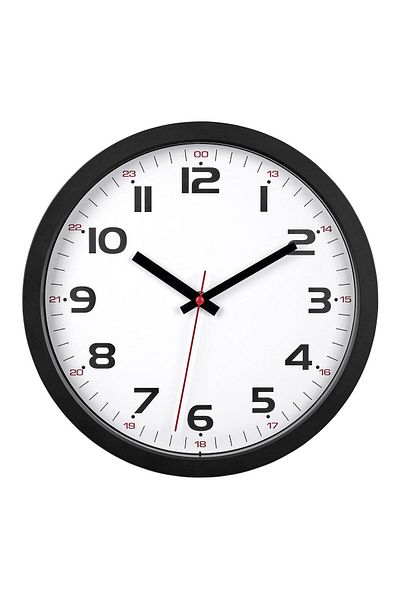 TFA Silent Analogue Wall Clock, With Glass Cover, Large Digits, Black, 60.3050.01