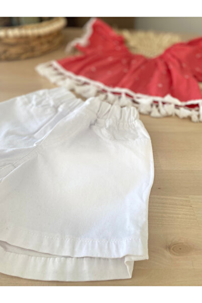 Marka Sensin Kids Girl's Special Design Cute Tasseled T-Shirt White Shorts Set of 2