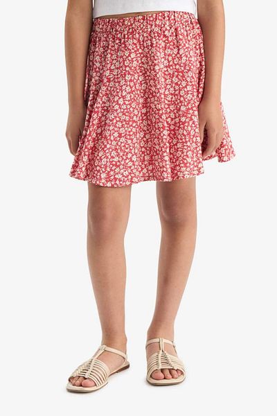 DeFacto New Season Girl's Patterned Flexible Waisted Viscose Skirt