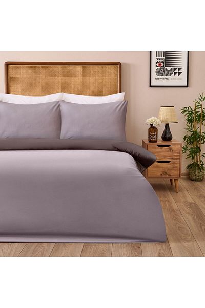 MATMEL Double Color Single Duvet Cover Set - Anthracite / Stone