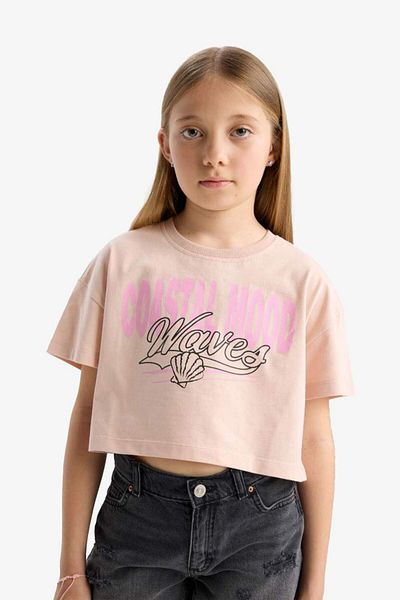 DeFacto Girls' Crop Crew Neck Printed Short Sleeve T-Shirt