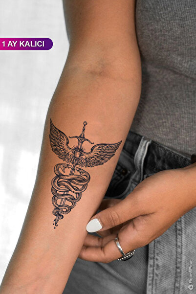 BP Tattoo 1 Ay Kalıcı Gerçek Dövme Görünümlü Kılıç Yılan Kanat Dövmesi