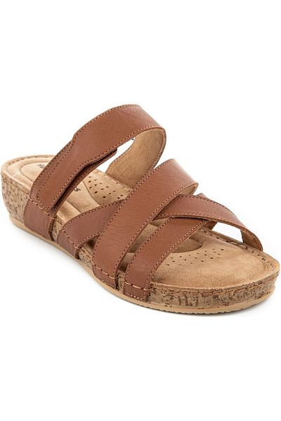 Hush Puppies Erraza Anatomical Sole Genuine Leather Velcro Adjustable Women's Slippers Brown