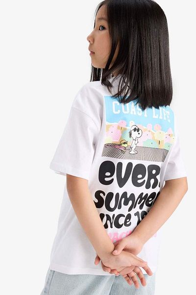 DeFacto New Season Girls' Snoopy Oversize Wide Fit Crew Neck Back Printed Short