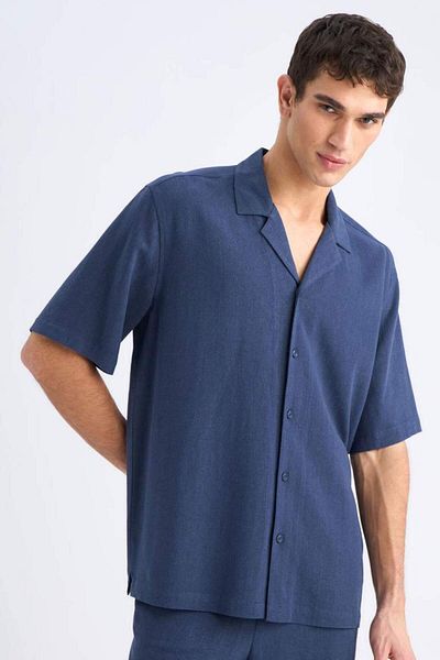 DeFacto Relax Fit Polo γιακά Βαμβακερό καλοκαιρινό κοντομάνικο πουκάμισο D8875AX25SM