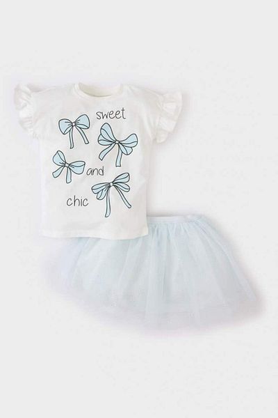 DeFacto New Season Baby Girl 2-Piece Set Printed Short Sleeve T-Shirt Tutu Skirt