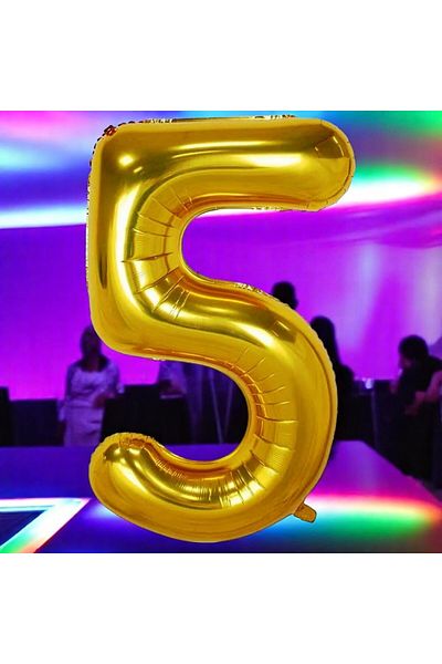 Kuzey Gold 5 Number Foil Balloon Suitable for Helium Gasina High Quality 1 Meter Gold 5 Number Balloon