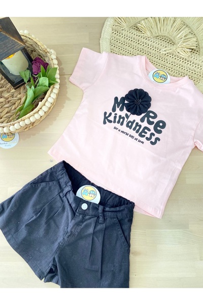 Marka Sensin Kids Cichlid Girls Embossed Floral T-Shirt Shorts Skirt 2 Piece Set