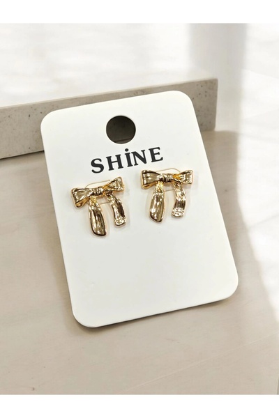 Bluw Jewelry حلق فيونكة بشريط M004-ذهبي