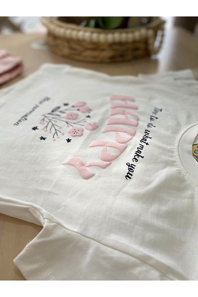 Marka Sensin Kids طقم تي شيرت قصير مطبوع عليه Happy Girl من Cichlid مكون من قطعتين مع تنورة