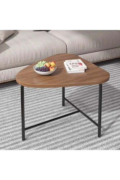 FOXMAG24 Măsuță cafea triunghiulară, blat MDF, cadru metalic, 64x52x51 cm, 30 kg, negru
