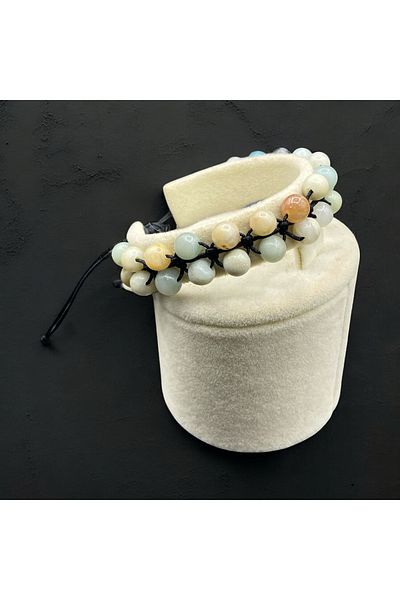 Kt 6 mm Amazonite Natural Stone Macrome Knitted Unisex Bracelet