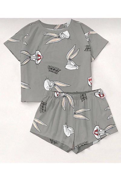 MEYLİYA Short Sleeve Shorts Suit Women's Pajamas Back Bugsbunny