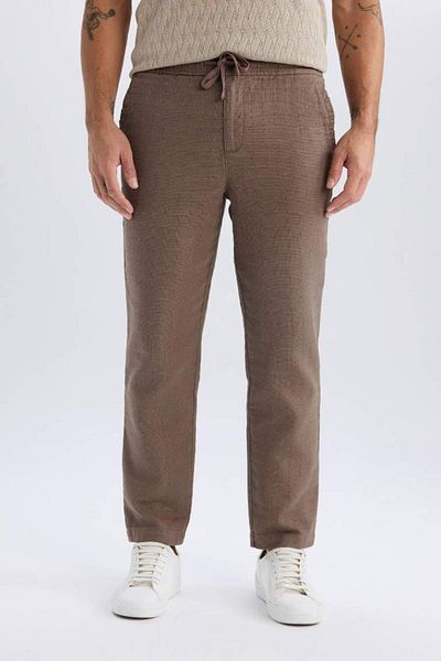 DeFacto 100% Cotton Summer Jogger Pants Regular Fit Regular Cut Linen Look Straight Leg with Pockets B4138Ax25