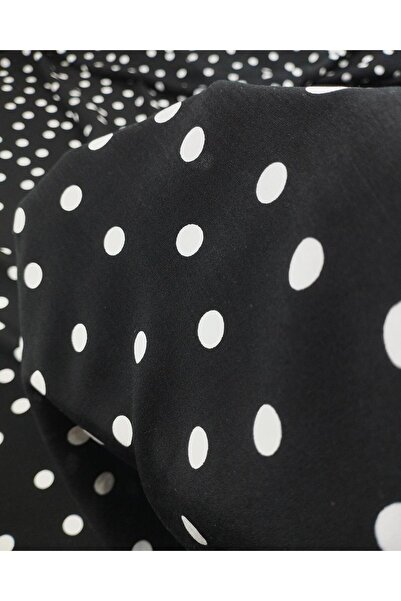 Kumaş Parça فويل فيسكوز منقط أبيض على أسود (عرض 130 سم × طول 250 سم)