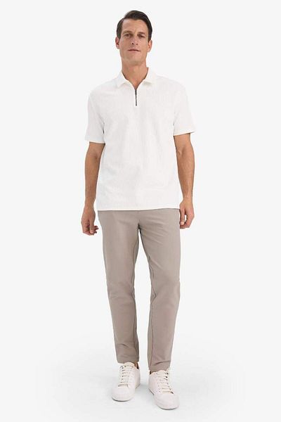 DeFacto New Season Regular Fit Half Zipper Short Sleeve Pleated White Polo T-Shirt