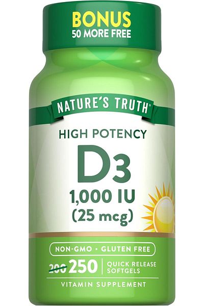 Natures Truth Nature's Truth, High Potency Vitamin D3, 25 Mcg (1000 Iu), 250 Quick Softgels