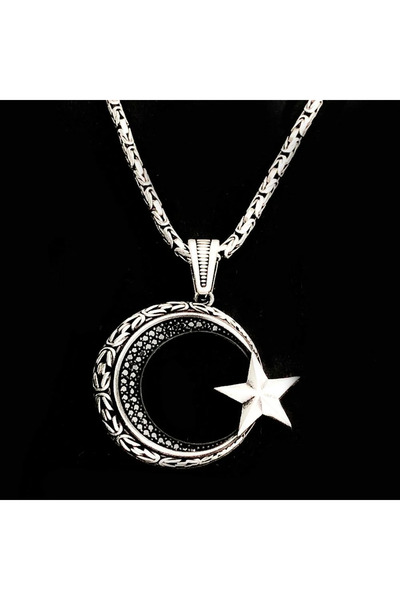 shop Ay Yıldızlı Kral Zincir 925 Ayar Gümüş Erkek Kolye