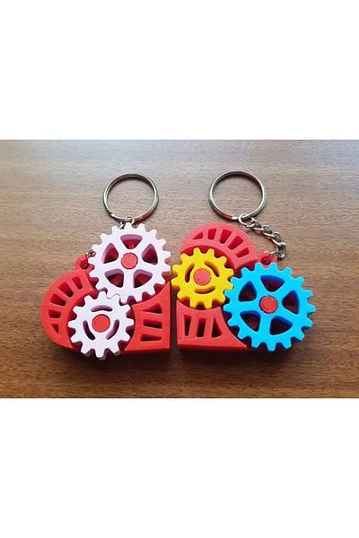 3D Double Keychain with Wheel and Heart