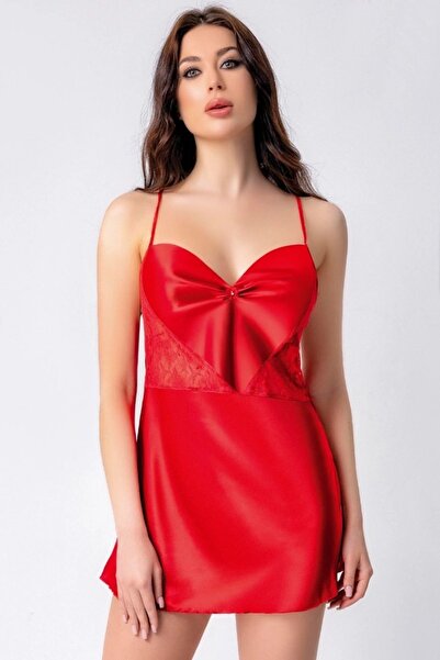 Viselya Cămașă de noapte din satin roșu Heart cu model