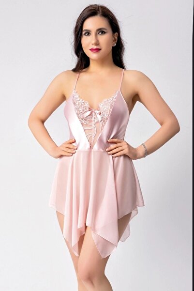 Viselya Yarsı Tül ve Saten Gecelik