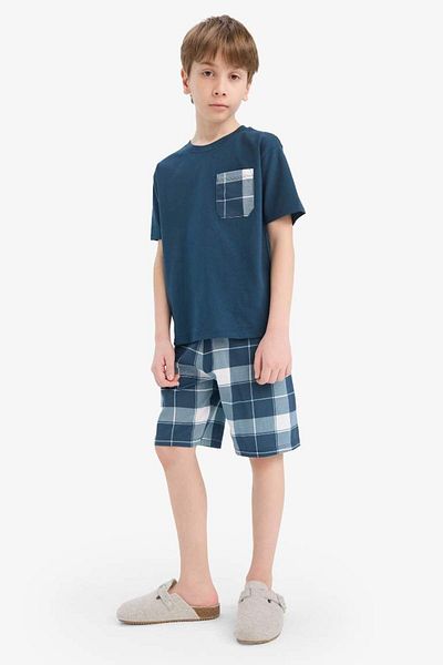 DeFacto Boys Pajamas Set Short Sleeve Top Checked Shorts E0020A825Hs
