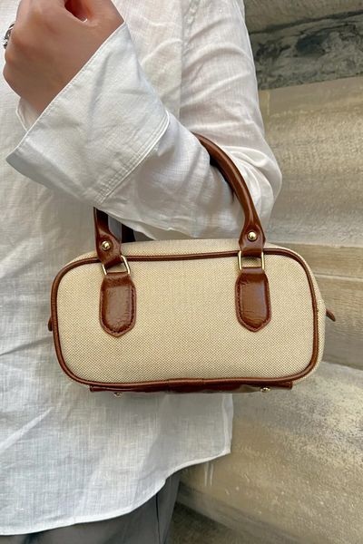 EBROU Bonnie Model Charm Gift Canvas Hand and Shoulder Bag Brown