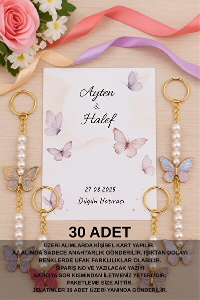 Emtory Home 10 Adet Renkli Kelebek Kartlı Anahtarlık - Nişan Hediyesi - Nikah...