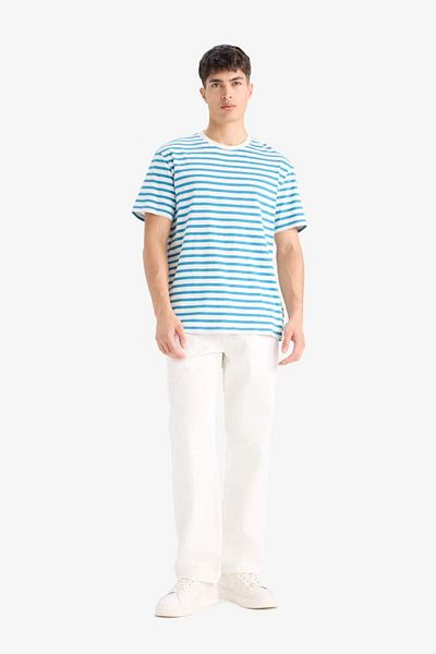 DeFacto Νέα σεζόν Regular Fit Crew λαιμόκοψη κοντομάνικο βαμβακερό ριγέ μπλουζάκι